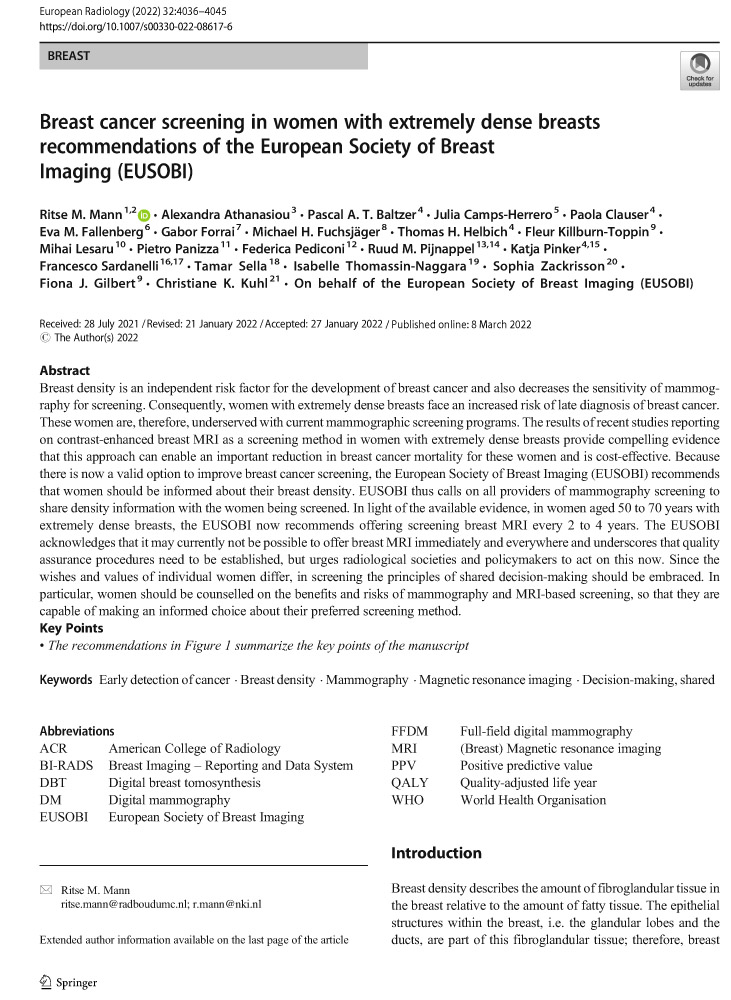 Breast cancer screening in women with extremely dense breasts re