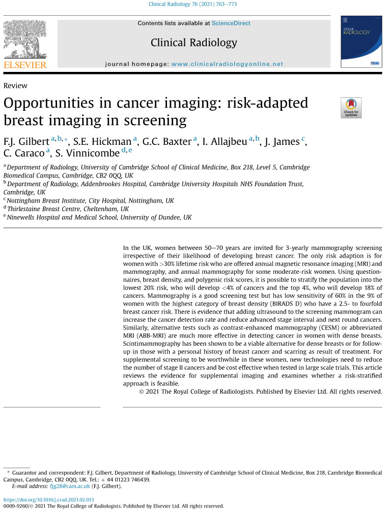 Opportunities in cancer imaging: risk-adapted breast imaging in